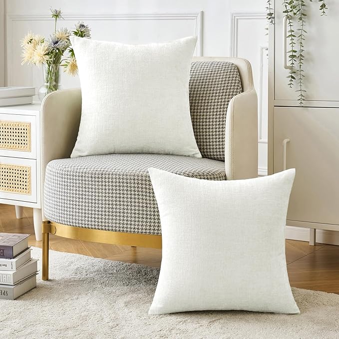 MIULEE Pack of 2 Couch Throw Pillow Covers 18x18 Inch Soft White Chenille - Image 5