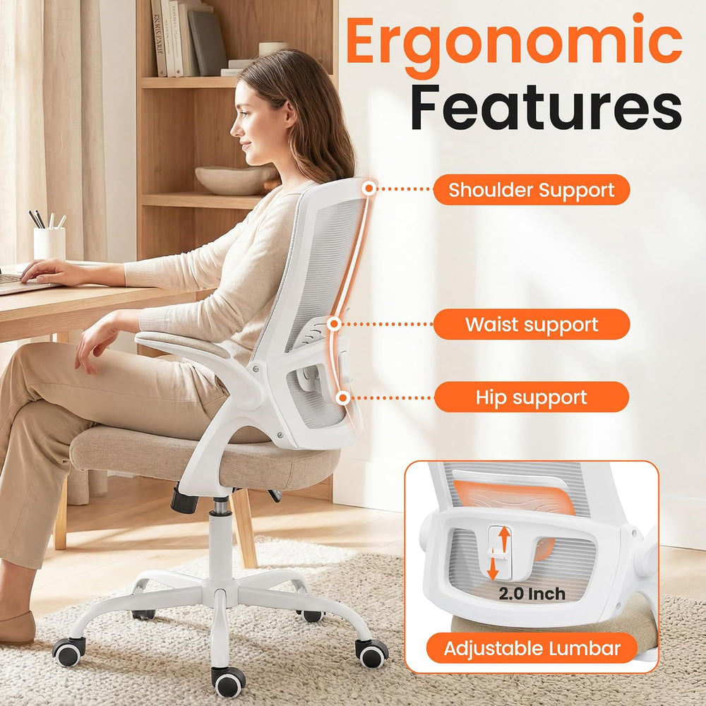 NEO CHAIR Office Desk Mesh Chair with Adjustable Ergonomic Lumbar, Beige
