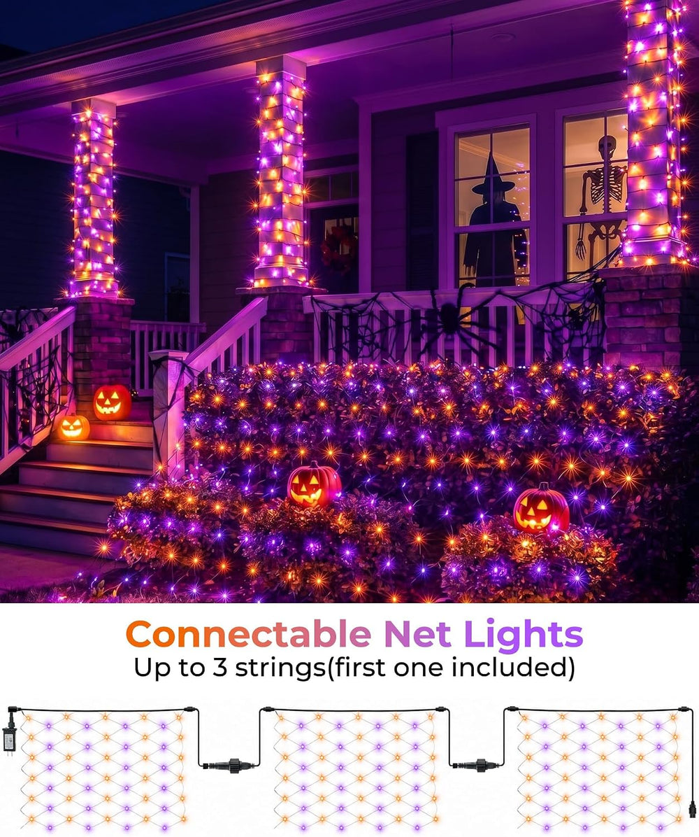 2 Pack 360 LED 12×5FT Halloween-Net-Lights-Outdoor, 12 Light Modes & Timer