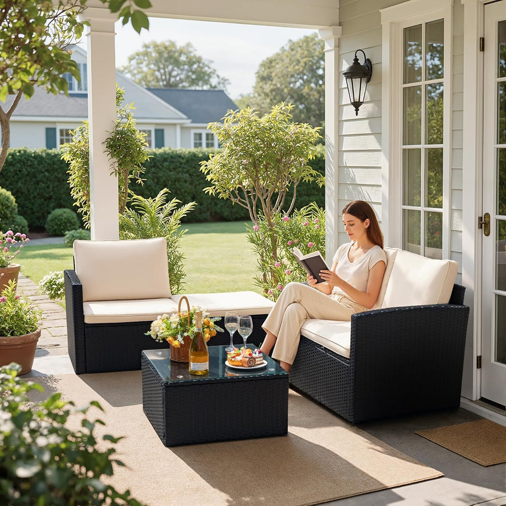 Devoko Patio Sofa,4 Pieces Outdoor Furniture Set,Wicker Sectional Couch