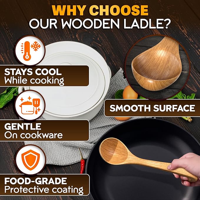 Wooden Ladle for Soup – 10.8×2.8" Deep Wood Ladle - Image 3