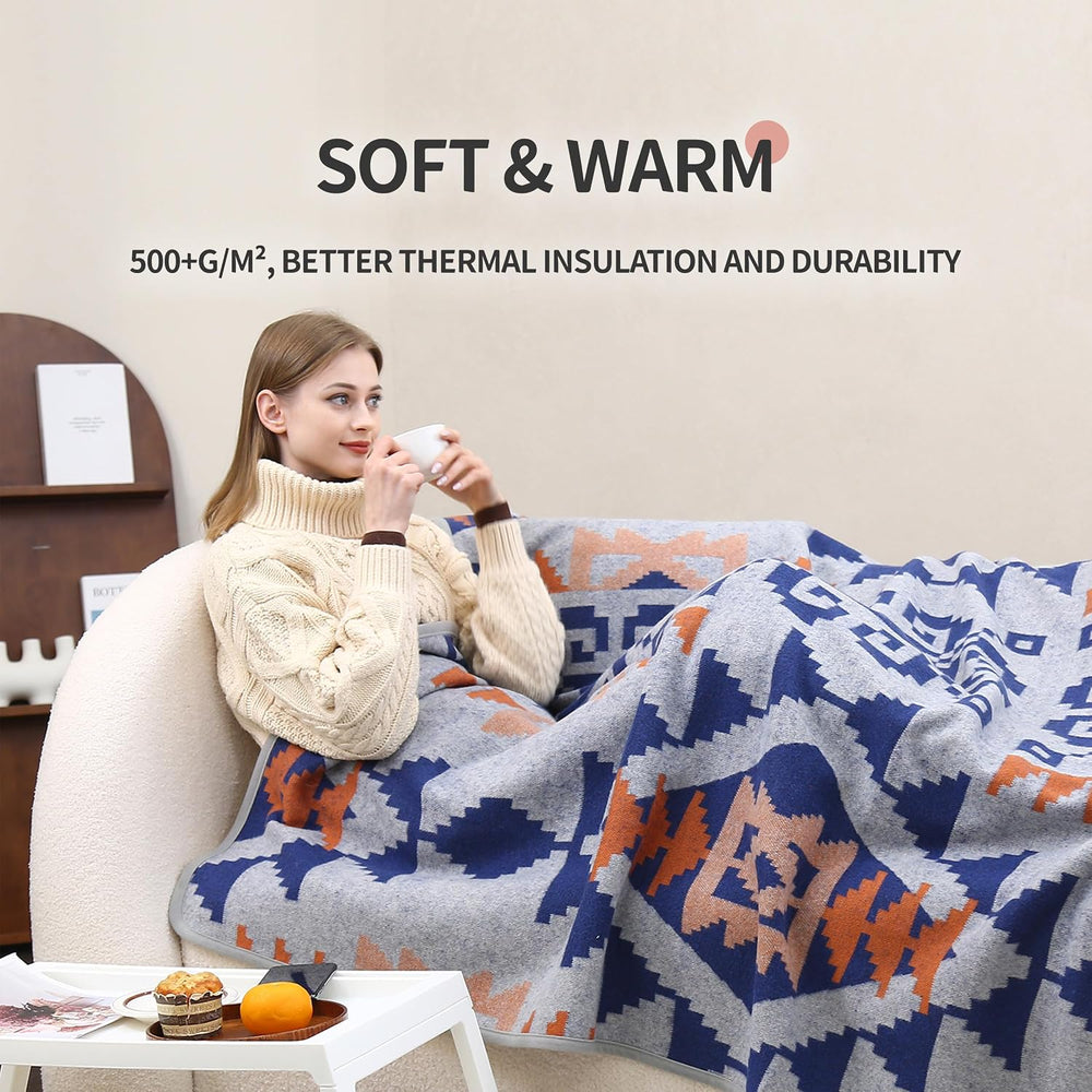 ACUSHLA Merino Wool Camping Blanket Warm Outdoor Travel Throw,Aztec Grey