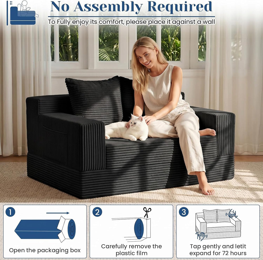 Convertible Sofa Bed,Small Boneless Couch & Boneless Loveseat,Pull Out Co...