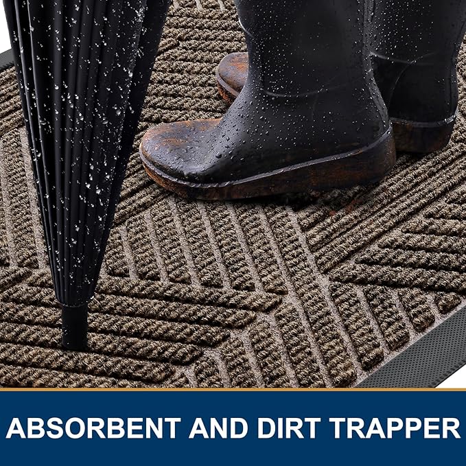 Smiry Front Door Mat Outside Entrance, Heavy Duty Sturdy Natural Rubber Doormat - Image 3