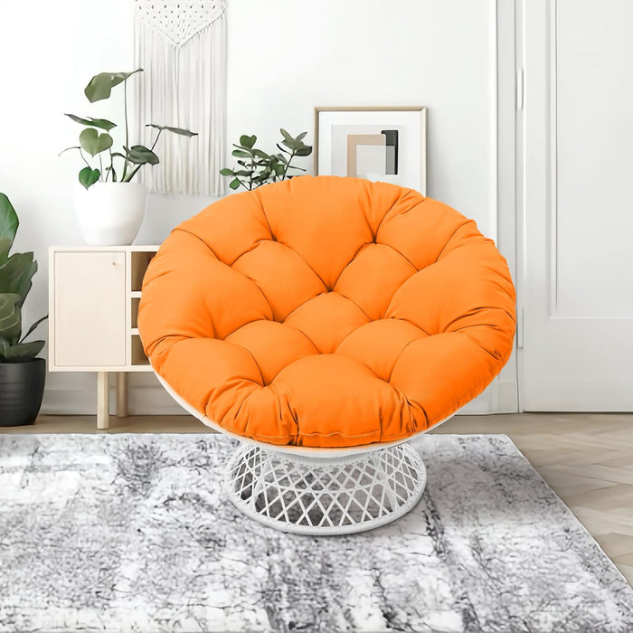 360° Swivel Papasan Chair - 350lbs Capacity Indoor/Outdoor Wicker Lounge Chair with Thick Cushion, Modern Accent Chair for Living Room, Bedroom, Patio (White & Orange)