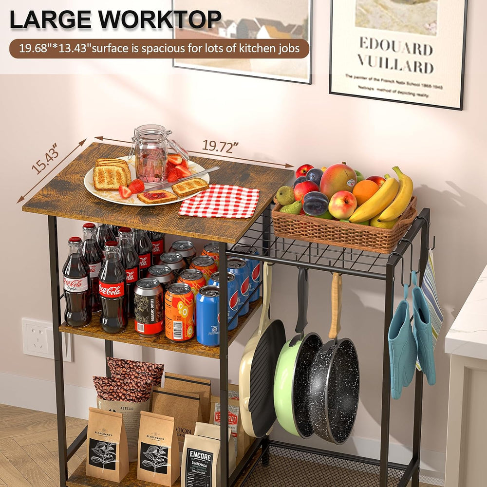 Kitchen Stand with Pots Rack, Utility Microwave Oven Stand with Storage, 5 Ti...