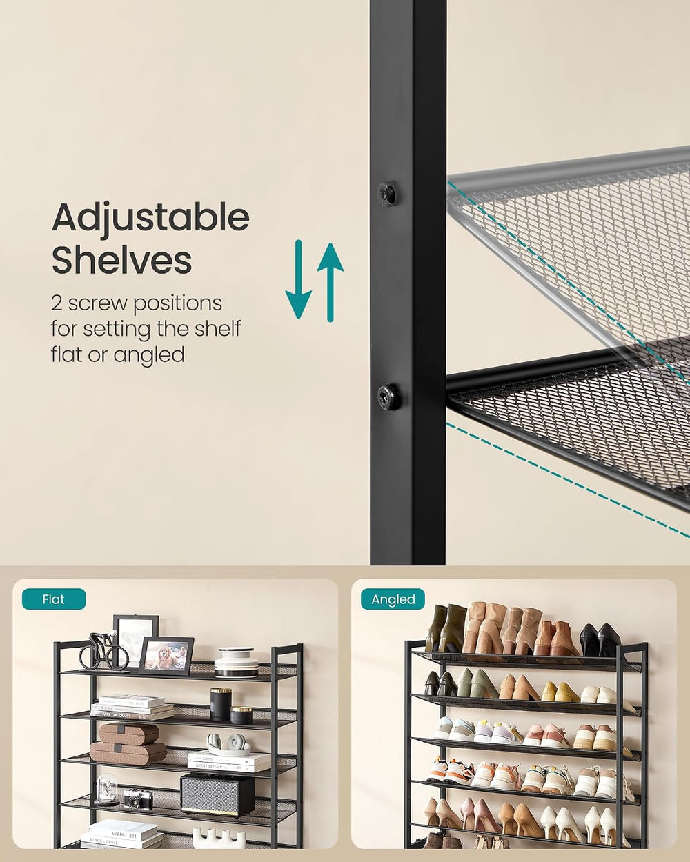 SONGMICS Shoe Rack, 10-Tier Shoe Organizer, Metal Rack for Garage, Set of 2, ...