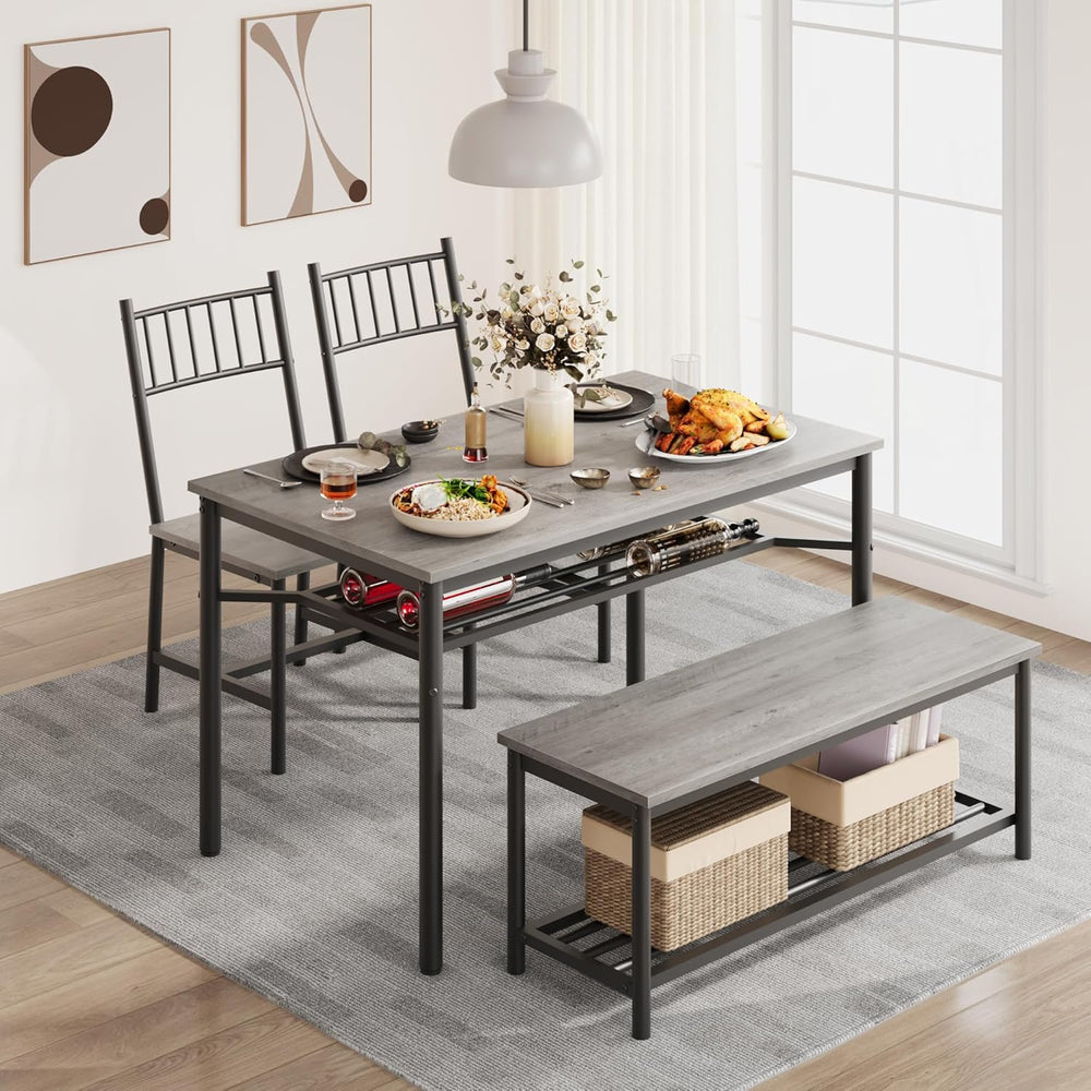 Garvee Dining Table Set for 4 with Bench and Chairs, 4-Piece Kitchen Table Se...