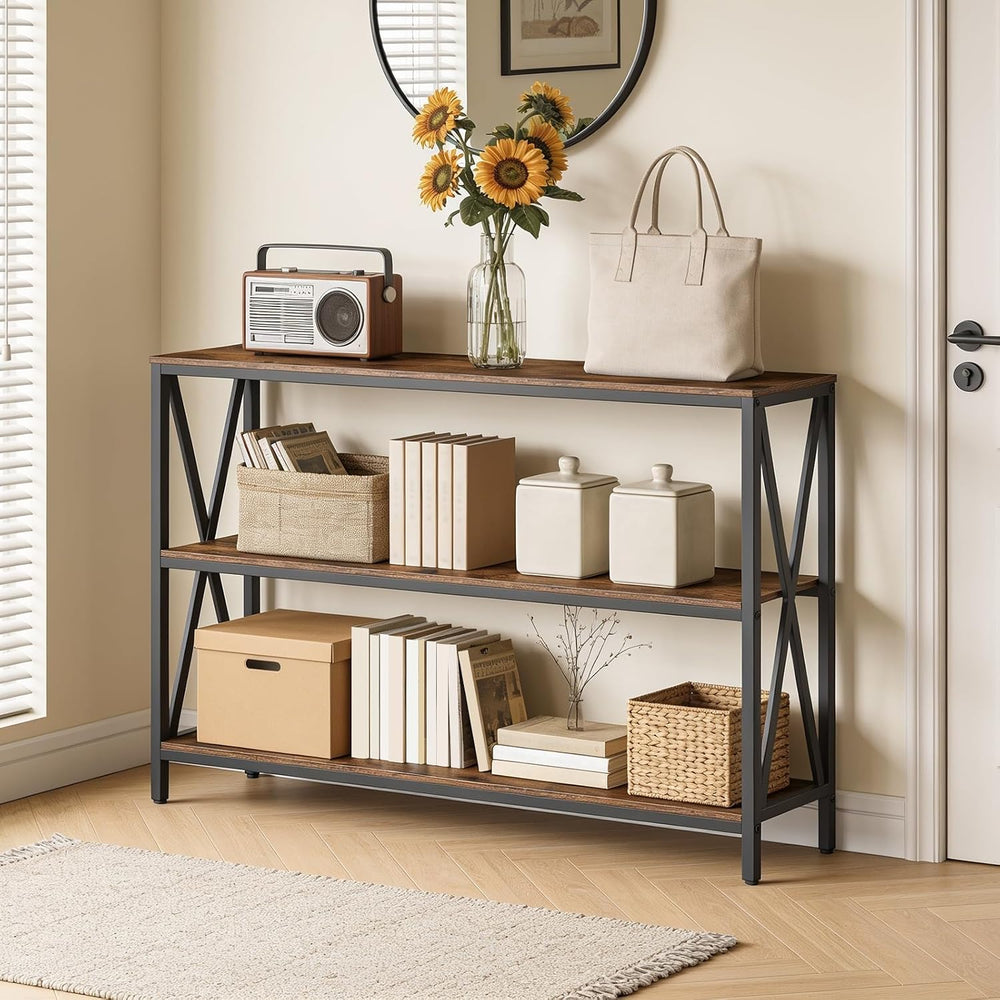 MAHANCRIS 55" Sofa Table, Industrial Console Table, 3-Tier Narrow Sofa T...