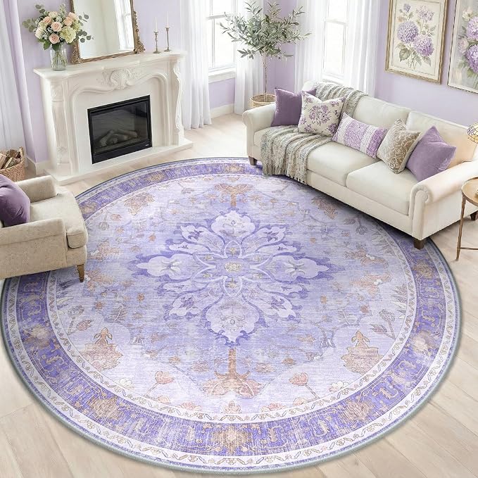 RELEANY Area Rugs 8ft Washable Non-Slip, Floral Vintage Distress Print Pattern by RELEANY