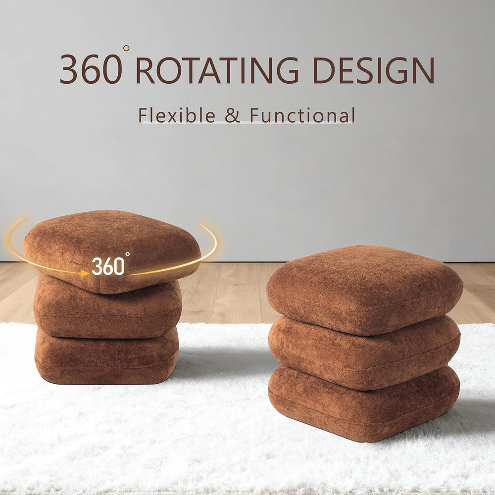Get Set Style 360° Swivel Velvet Ottoman, Modern Upholstered Foot Stool, Mult...