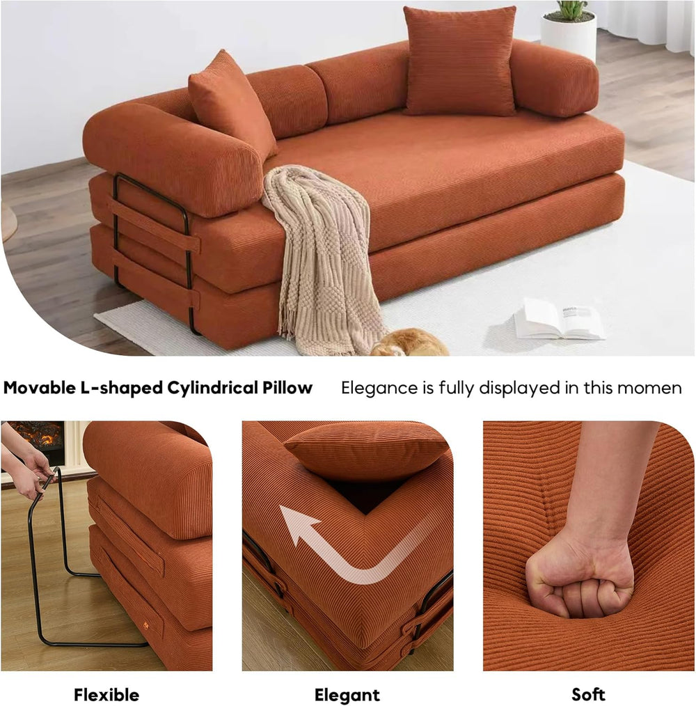 78" Convertible Futon Sofa Bed, Boneless Couches for Living Room, Orange