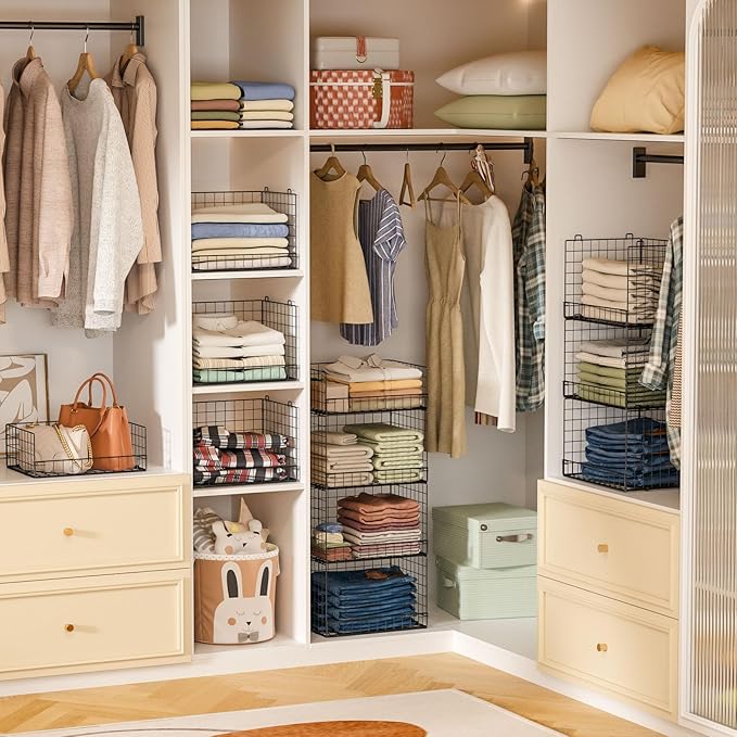 4 Tier Stackable Closet Organizers and Storage Shelves, Foldable Closet Shelf