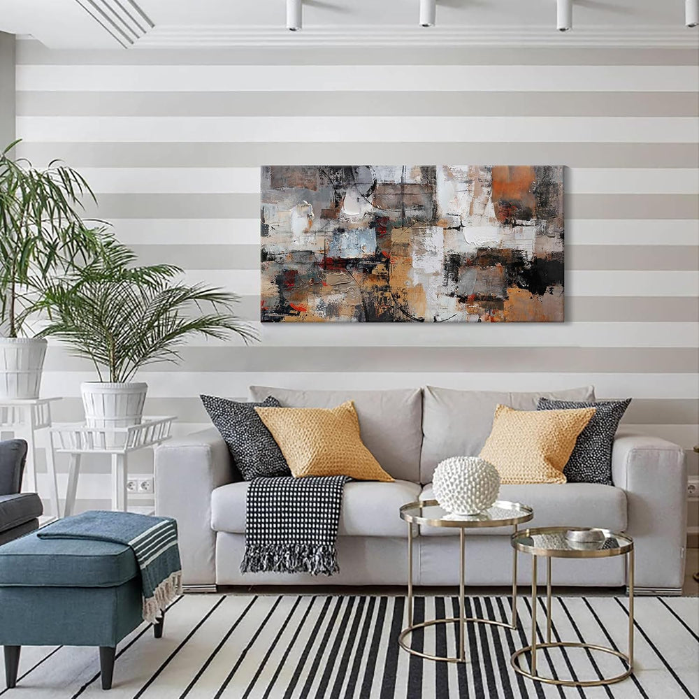 Pogusmavi Abstract Canvas Wall Art, Modern Minimalist Painting, Brown Room De...