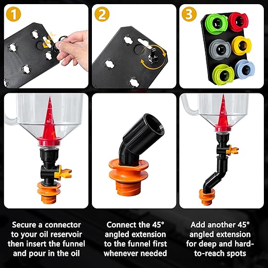 18 Pack No Spill Engine Oil Funnel Kit，1.59QT/1.5L Automotive Oil Funnel Set， 2 - Image 6