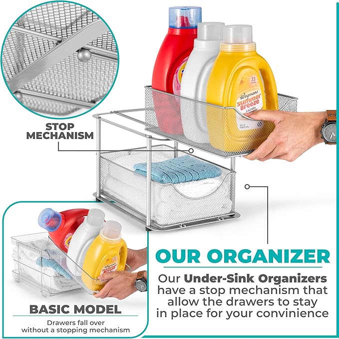Sorbus 2 Tier Metal Under Sink Organizer - Image 4