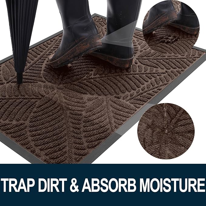 Colorxy Waterproof Doormat, Sturdy Natural Rubber Front Door Mats, Non Slip Low - Image 2