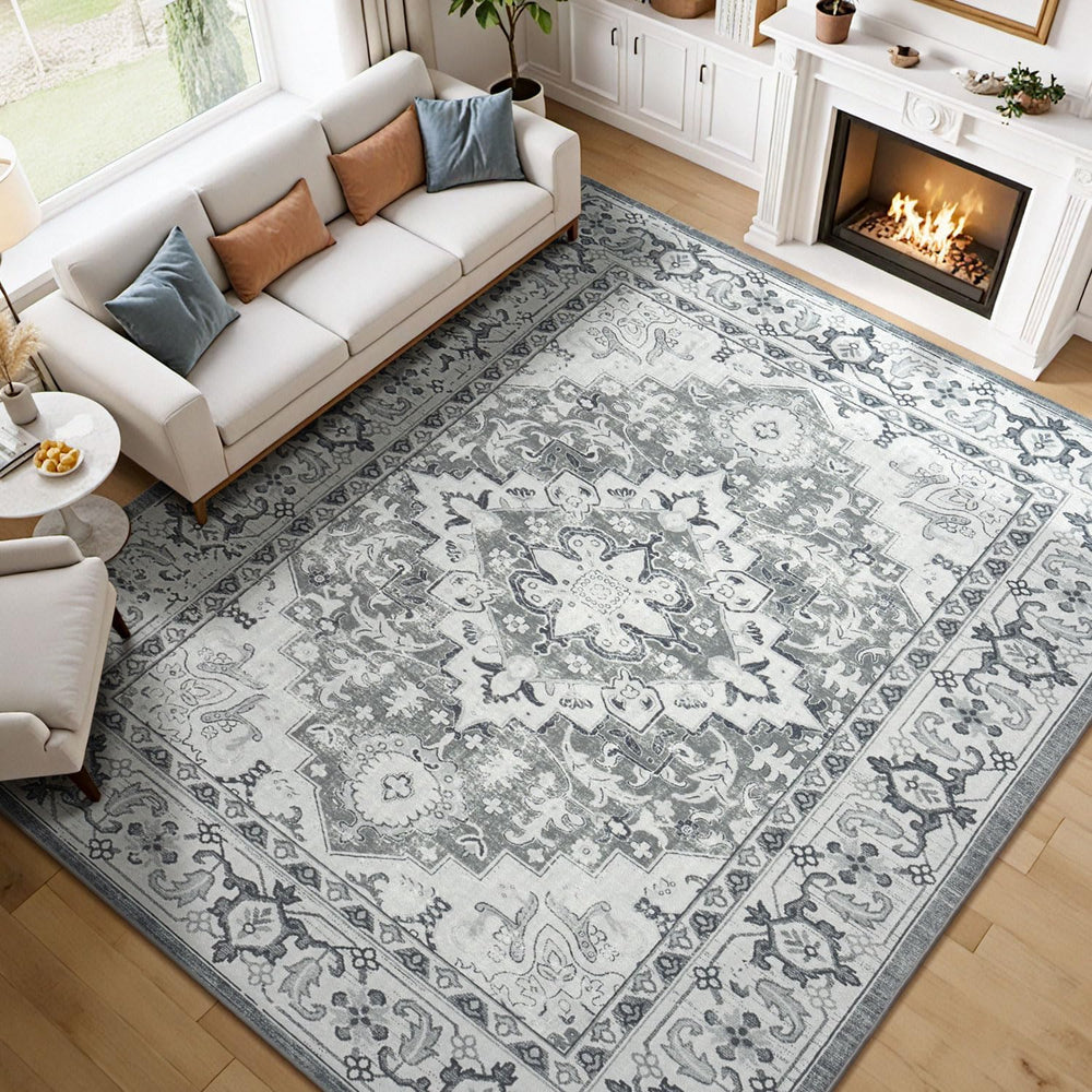 Lessymo Area Rugs 7x10 for Living Room, Washable Rugs Non-Slip, Grey White