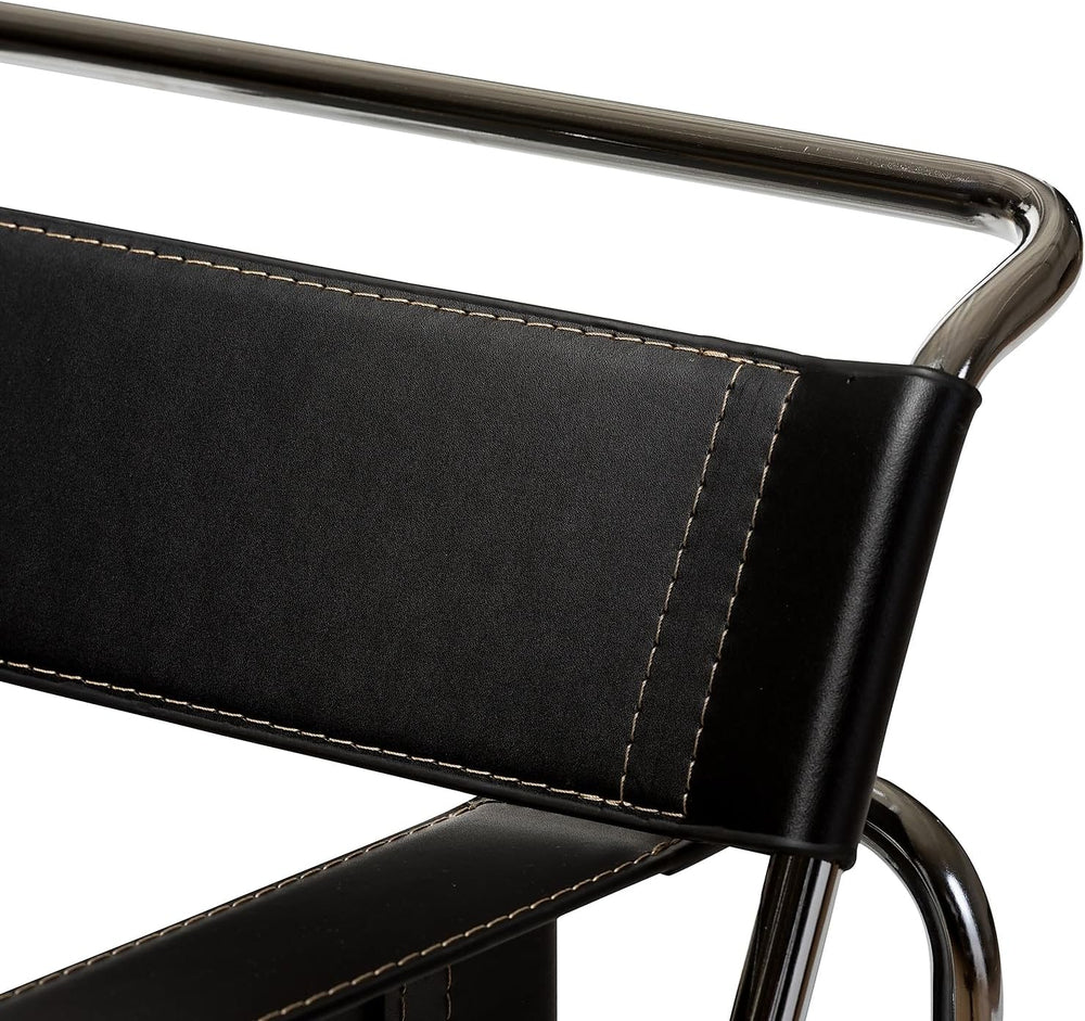 Baxton Studio Wassily Style Mid Centry Modern Accent Chair,Steel Frame and Fa...