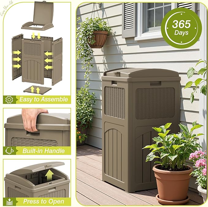 Greesum 33 Gallon Resin Outdoor Trash Can - Image 4