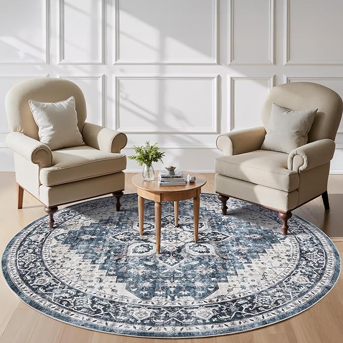 AMADA HOMEFURNISHING Round 8ft Area Rugs, Low-Profile Washable Rug by AMADAHOMEFURNISHING