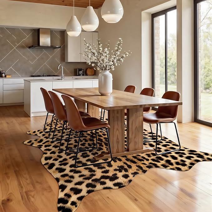 AROGAN Premium Leopard Print Rug 4.6x5.2 Feet, Machine Washable Faux Fur - Image 9