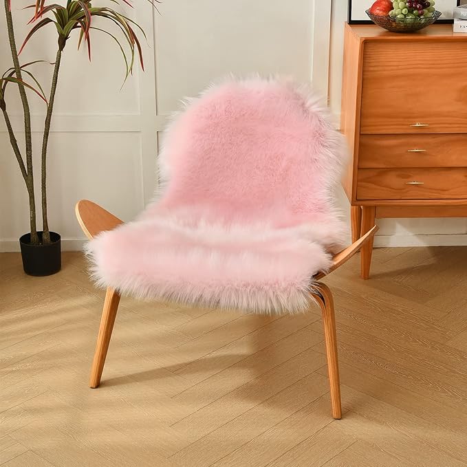 duduta Pastel Pink Rug Faux Sheepskin Fur 2x3 ft, Fluffy Shag Throw Rugs - Image 6