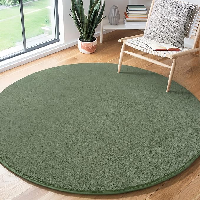 Amearea Sage Green Round Area Rugs 4ft Washable Circle Rugs by AmeareaDirect