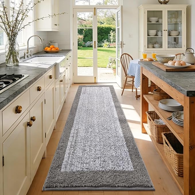 70x24 Long Bathroom Rugs Washable Non Slip, Light Grey Bath Mat - Image 4