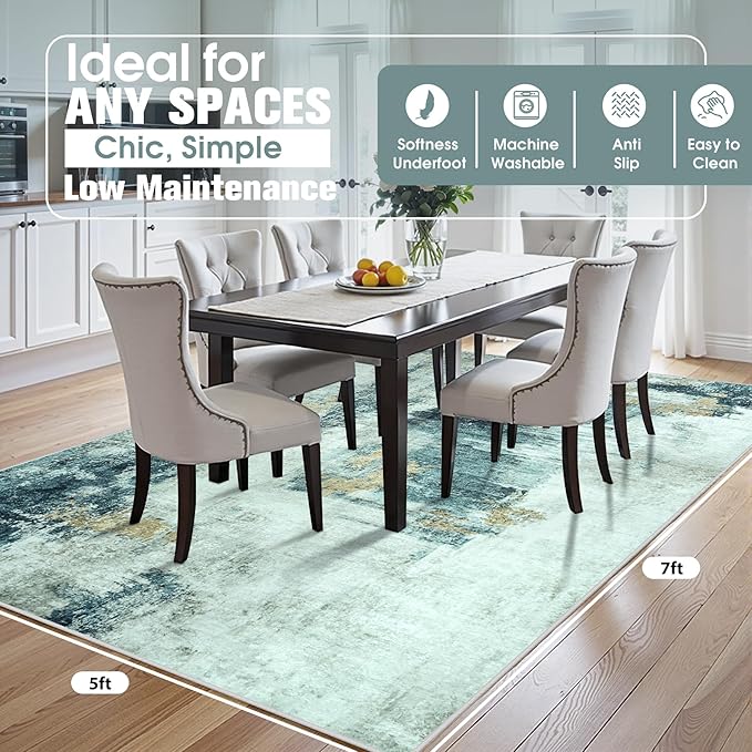 5x7 Area Rugs for Living Room Rug Washable: Abstract Rug for Dining Room - Image 2