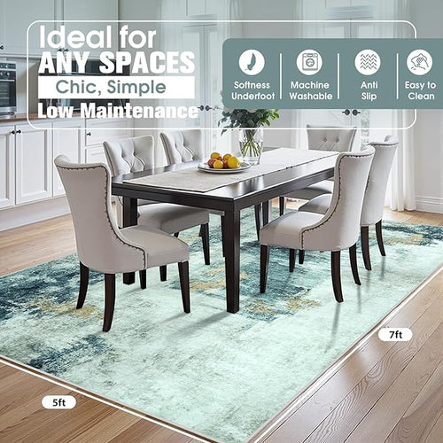 5x7 Area Rugs for Living Room Rug Washable: Abstract Rug for Dining Room - Image 2