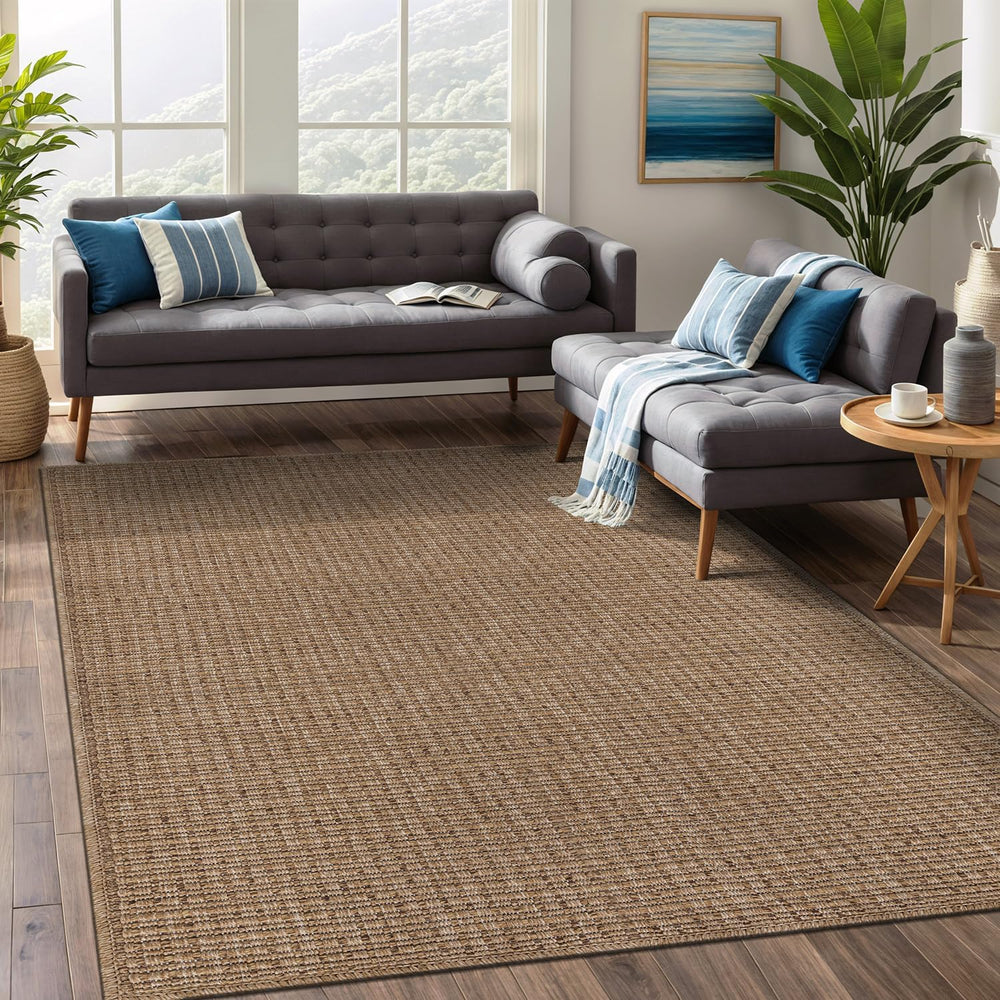 Beverly Rug Easy Jute Natural Rug 8x10 Solid Washable Durable Outdoor Indoor ...