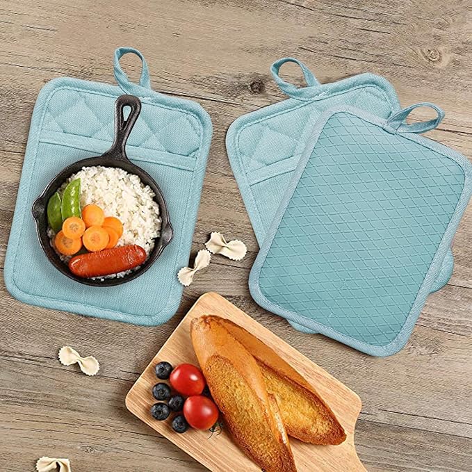 Pot Holders Yarn-Dyed Set of 3 Non Slip Silicone Kitchen Lines Heat Resistant - Image 6