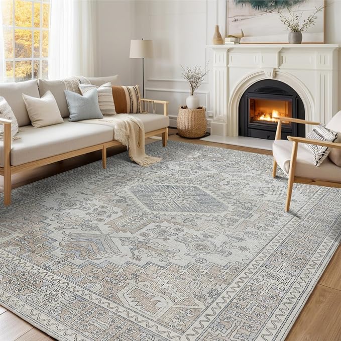 Machine Washable Area Rugs 9x12 Living Room Retro Rugs- Ultra Soft Low Pile by Lbris