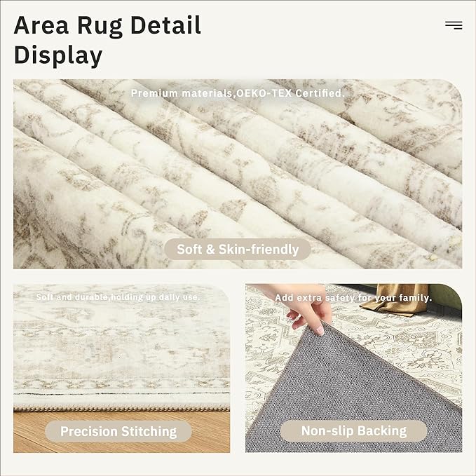 Soalmost 8x10 Area Rugs, Washable Rugs, Large Stain Resistant Beige Area Rug - Image 6