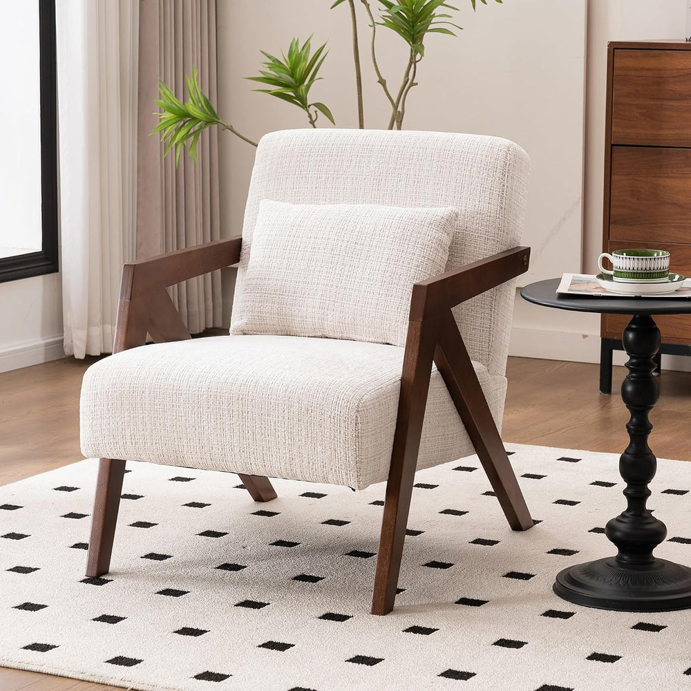Mid-Century Modern Accent Chair with Solid Wood Frame，Upholstered Chenille Li...