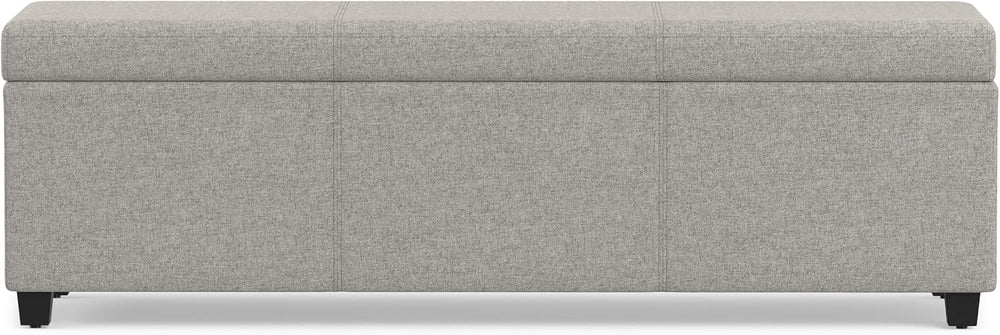 SIMPLIHOME Avalon 54" Wide Linen Look Fabric Storage Ottoman in Cloud Gr...