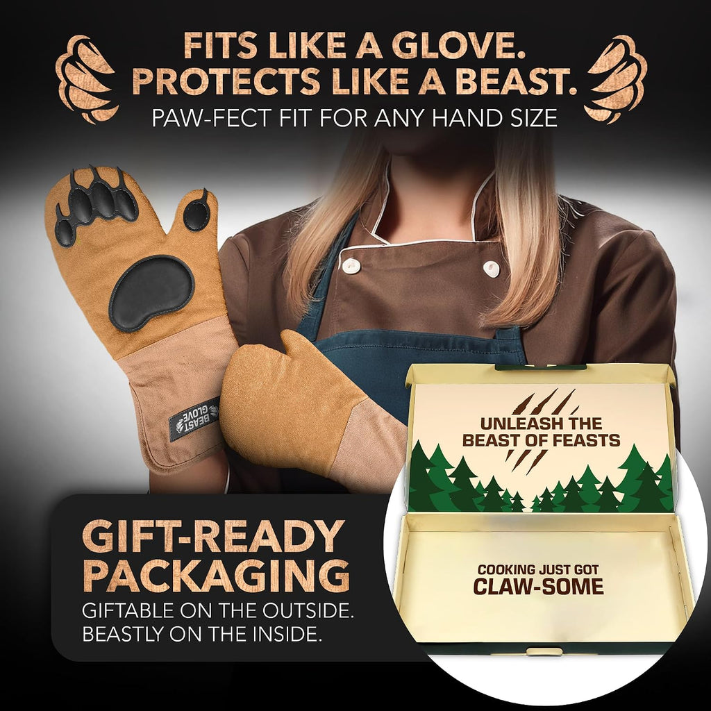 Bear Paw Oven Mitts (Beast Gloves) Funny Heat Resistant Oven Gloves, Non Slip Silicone Grip Bear Hands, Thick Potholders Set for Baking Grilling BBQ, Kitchen Gift, Cooking Gifts Kitchen Mitts Set