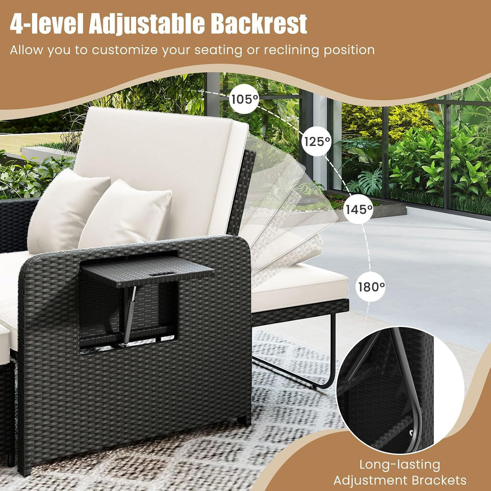 COSTWAY Patio Rattan Daybed with Cushions, Outdoor Wicker Loveseat Sofa