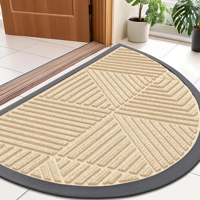 Smiry Half Circle Front Door Mat Outside Entrance, Heavy Duty Sturdy Natural by Smiry