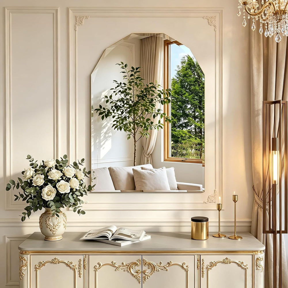 Beveled Arched Mirror, 20"x28" Arch Vanity Mirror with Diamond Cut ...
