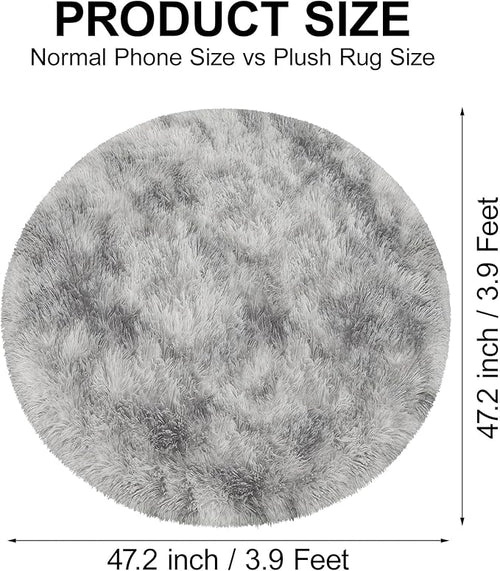 4x4 ft Tie Dye Grey Round Rug for Bedroom Room Fluffy Circle Rug Furry Carpet - Image 2