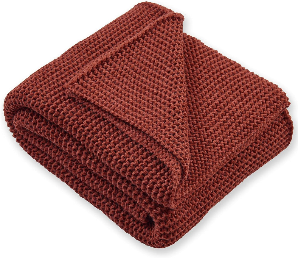 Rust Throw Blanket, Garter Knit, 60" x 80", Rustic Red Orange