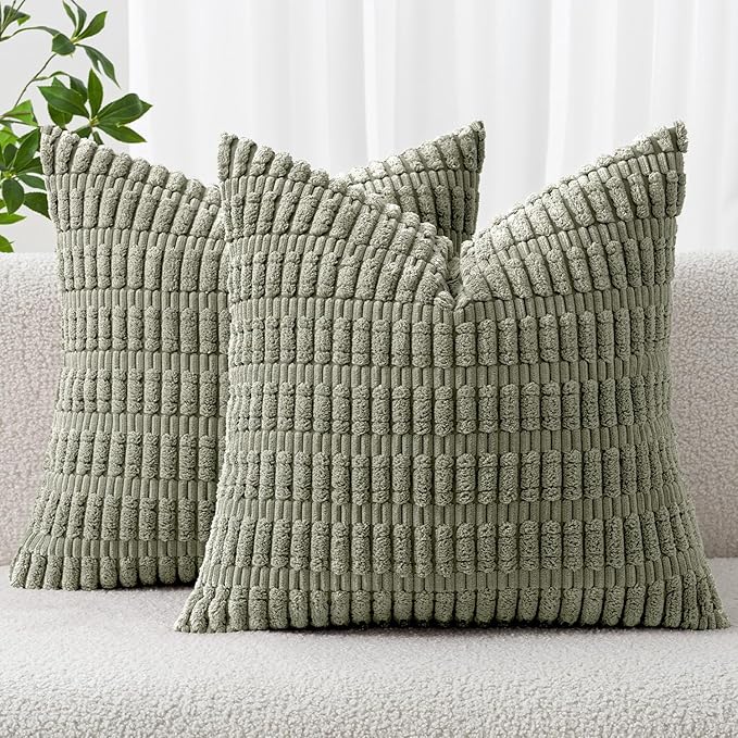 MIULEE Pack of 2 Corduroy Decorative Throw Pillow Covers 18x18 Inch Soft Boho by MIULEE