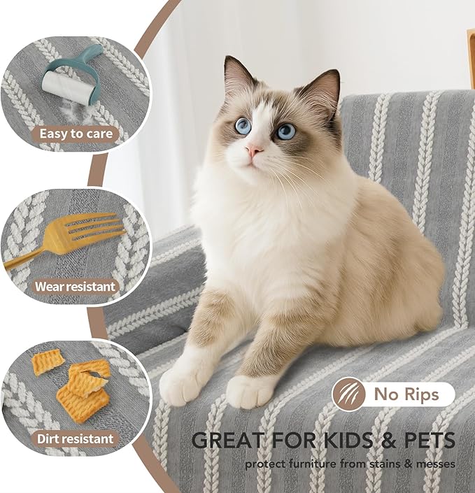 Couch Cover for Dogs, Boho Sofa Covers for 3 Cushion Couch, Chenille Sofa - Image 3