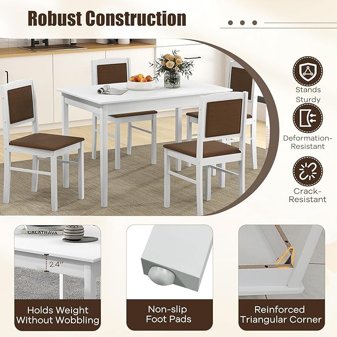 NAFORT Dining Table Set for 4, Farmhouse Kitchen Table and Chairs Set of 4, M...