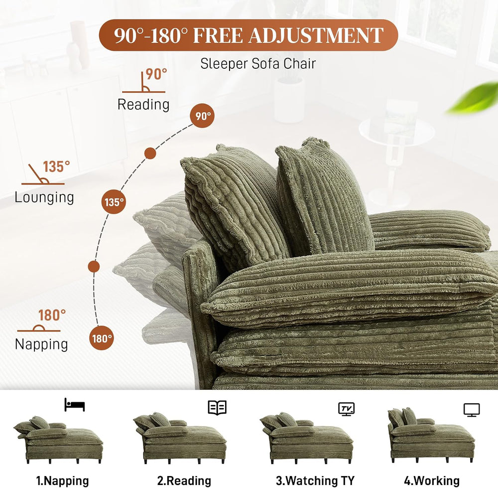 Rophefx 54" Oversized Chaise Lounge, Adjustable Corduroy Sofa Bed,Green ...