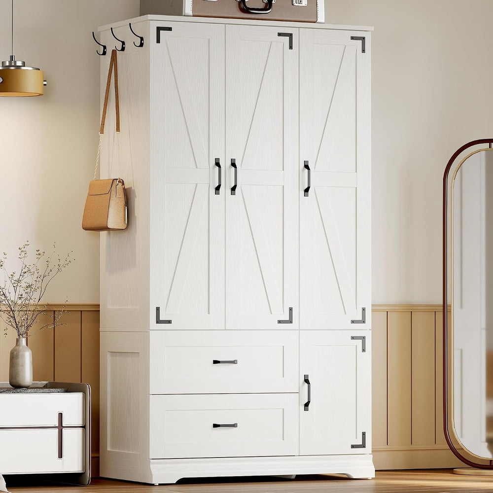 LIKIMIO Armoire Wardrobe Closet 71" with 4 Doors & 2 Drawers, White
