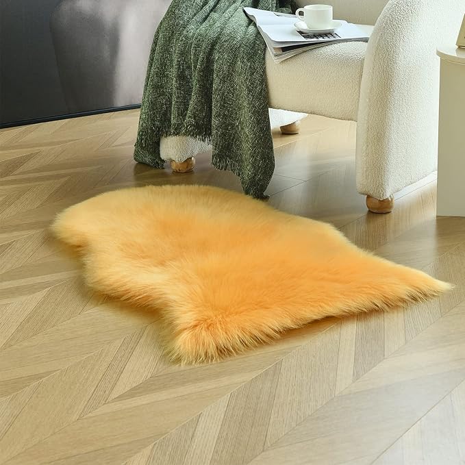 duduta Yellow Faux Sheepskin Rug 2x3 ft, Small Fluffy Shag Fur Rug - Image 7