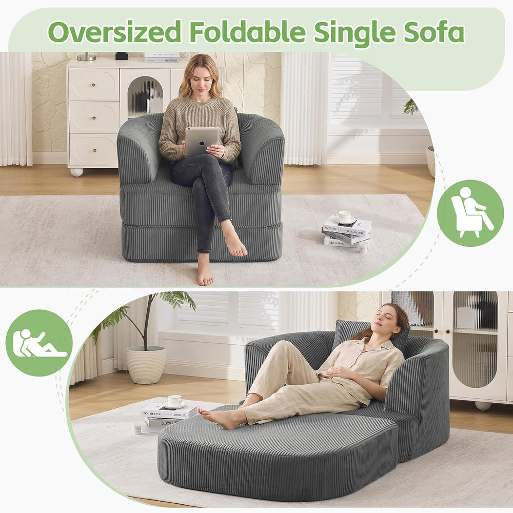 HUBSON 2-in-1 Folding Sofa Bed, Corduroy Convertible Single Sleeper Chair Bed...